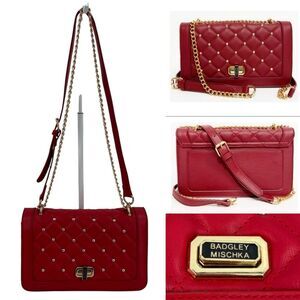 Badgley Mischka Red Quilted Crossbody Bag Red Gold Studs